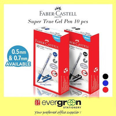 DDD Faber Castell Super True Gel Pen 10 pieces Available in 0.5mm/0.7mm 3 Colours - Black/Red/Blue