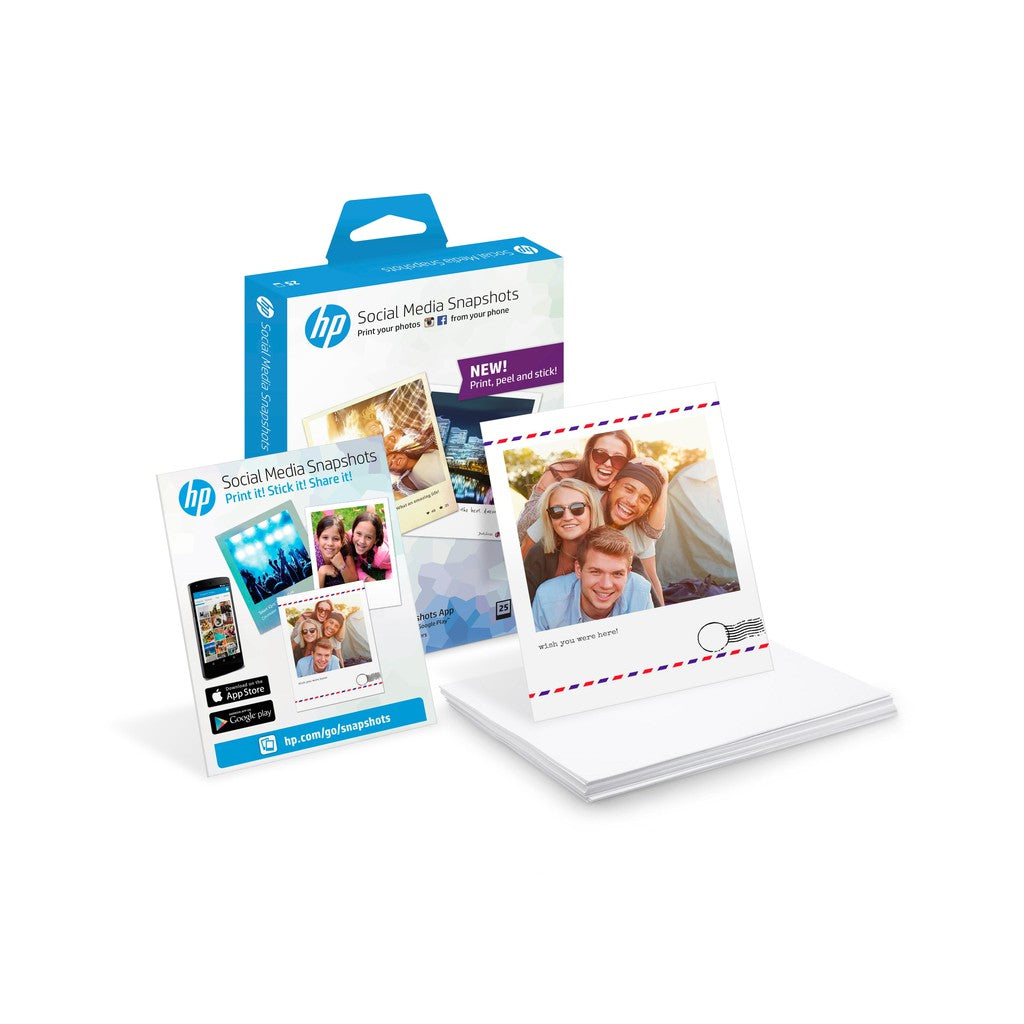 HP Social Media Snapshots Removable Sticky Photo Paper-25 sht/4 x 5 in