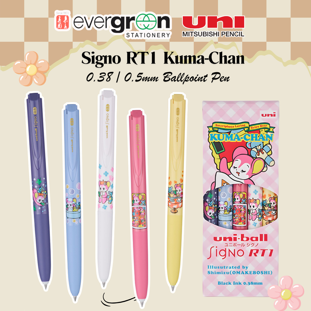 Uniball Signo RT1 LIMITED EDITION Kuma-Chan Themed 0.38/0.5mm Ballpoint Pen | Black Ink | Individual & 5 Color Sets