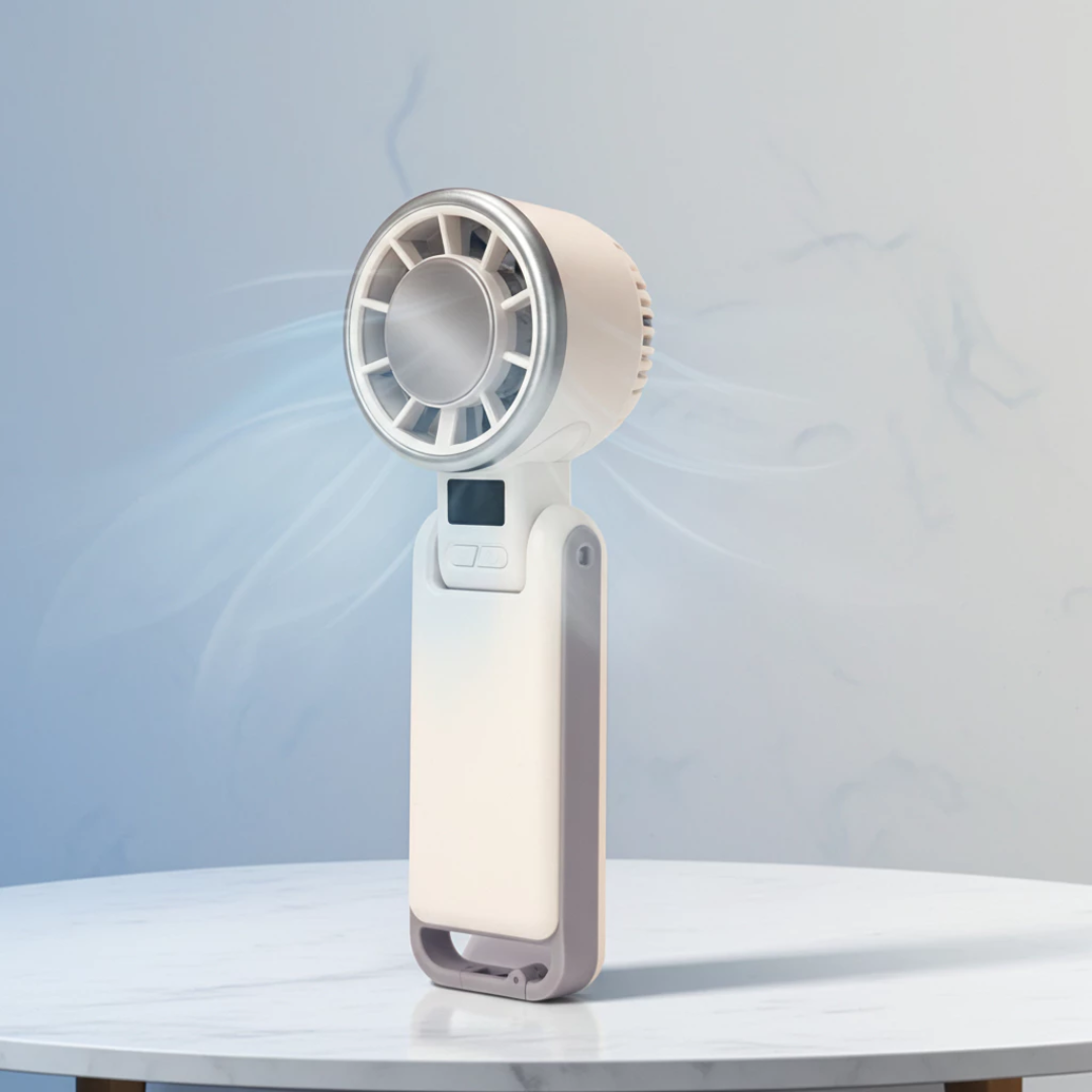 SOUNDTEOH N612 DC 5V Rechargeable handheld fan with digital display & cooling pad