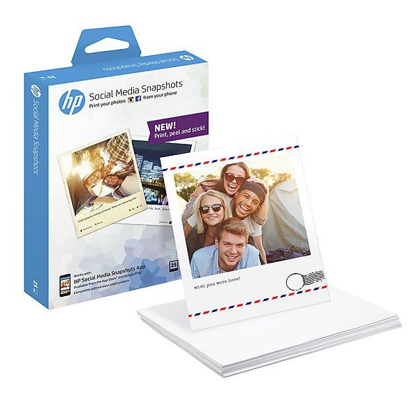 HP Social Media Snapshots Removable Sticky Photo Paper-25 sht/4 x 5 in