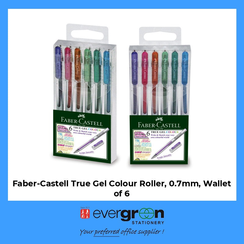 Faber-Castell True Gel Colour Roller, 0.7mm, Wallet of 6