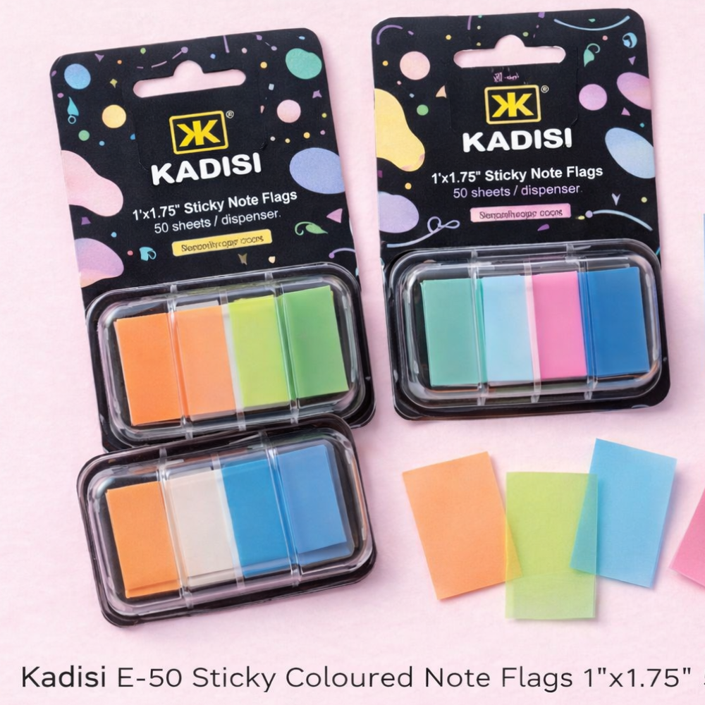 Kadisi E‑50 Sticky Colored Note Flags 1" × 1.75" 50 Sheets/Dispenser