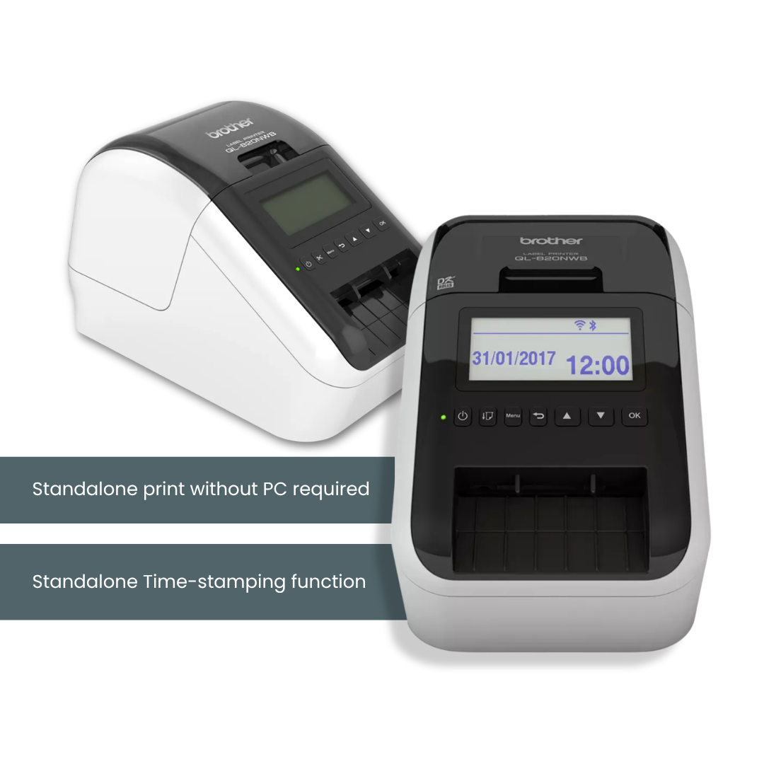 Brother QL-820NWB Labeling Machine | Auto cut function | Fast print speed 176mm per second | USB | Bluetooth wireless