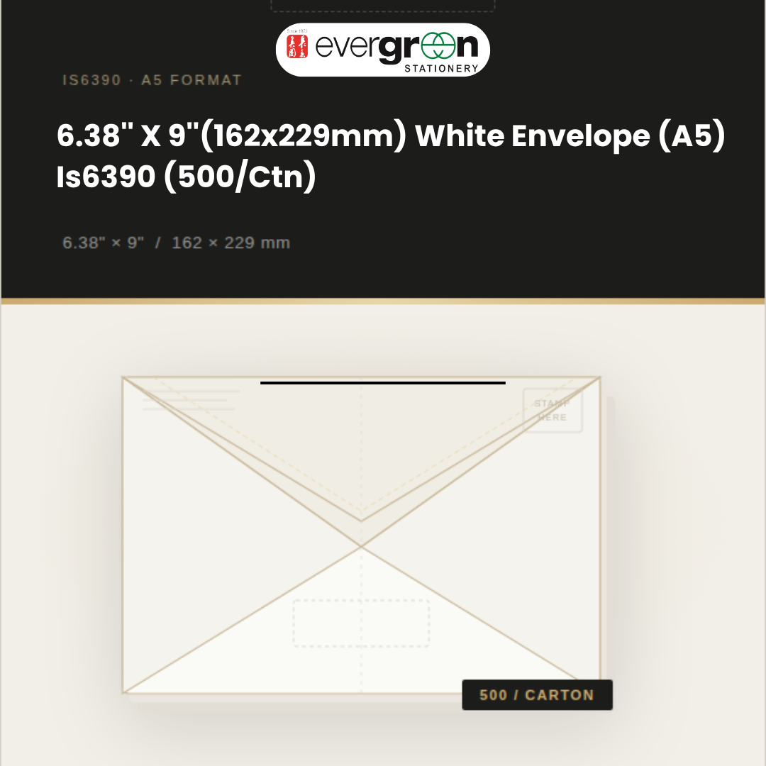 6.38'' X 9''(162x229mm) White Envelope (A5) Is6390 (500/Ctn)