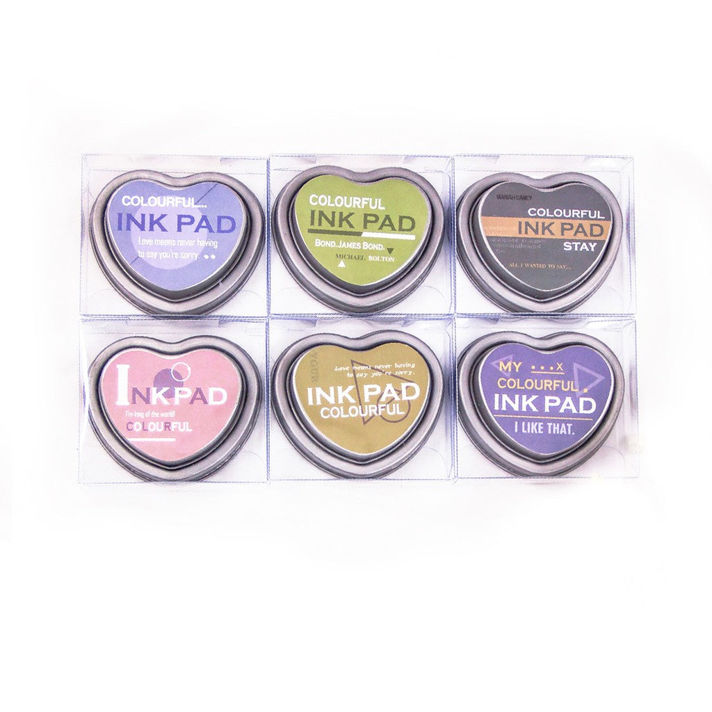 Single Colour Heart Shaped Ink Pad | Set of 6 (Assorted Colours)