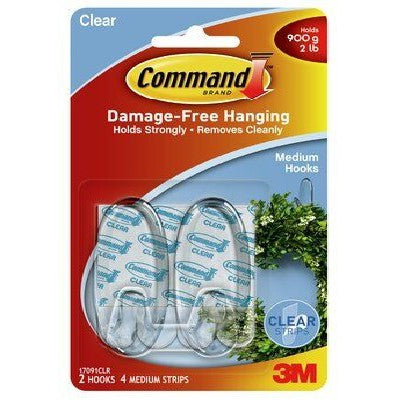 Command™ Medium Clear Hooks 17091CLR, 2 Hooks 4 Strips/Pack