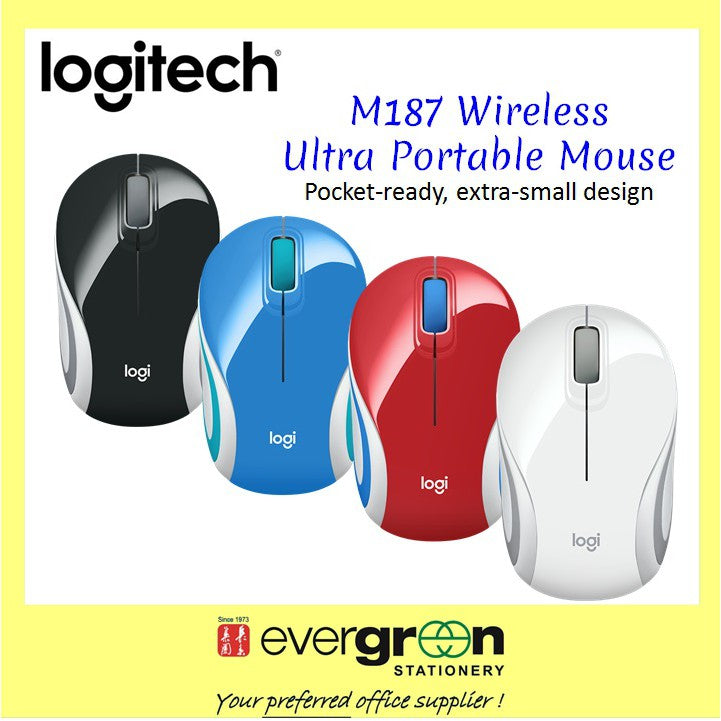 Logitech WIRELESS MINI MOUSE M187 Pocket-size mouse White/Black/Blue/Red