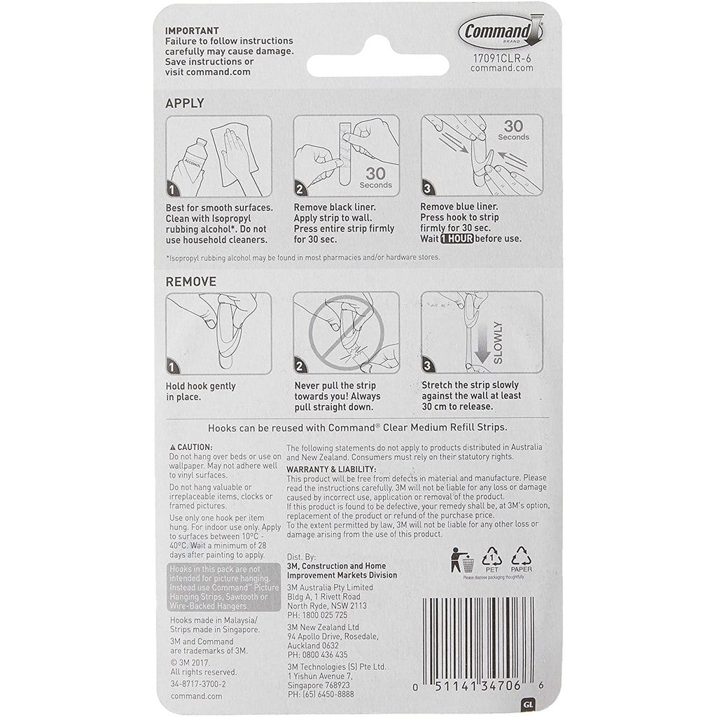 3M 17091CLR-VP Medium Clear Hooks with Clear Strips