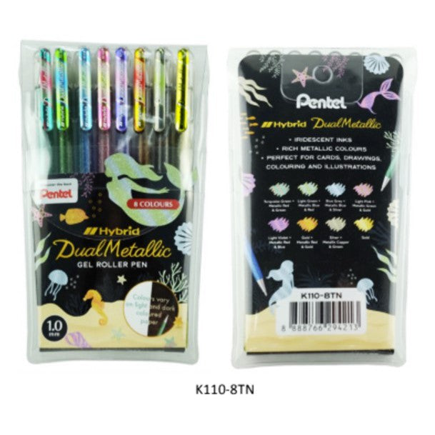 Pentel Hybrid Dual Metallic Gel Pen 8 Col Set K110-8TN