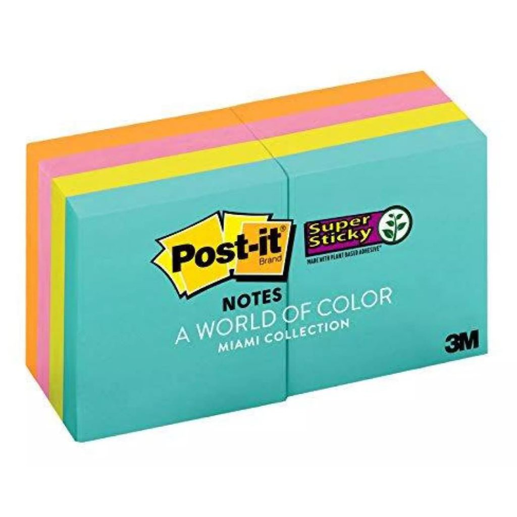 3M 622-8SSMIA Post-it® Super Sticky Notes, 2 in x 2 in, Miami Collection, 8 Pads/Pack, 90 SHEETS/PAD
