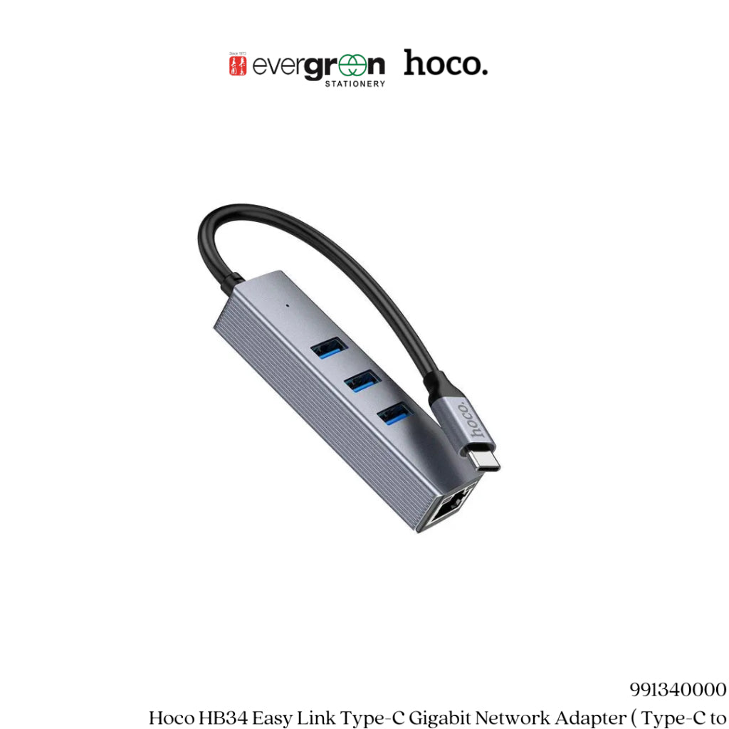 Hoco HB34 Easy Link Type-C Gigabit Network Adapter ( Type-C to UBS3.0*3+RJ45 )