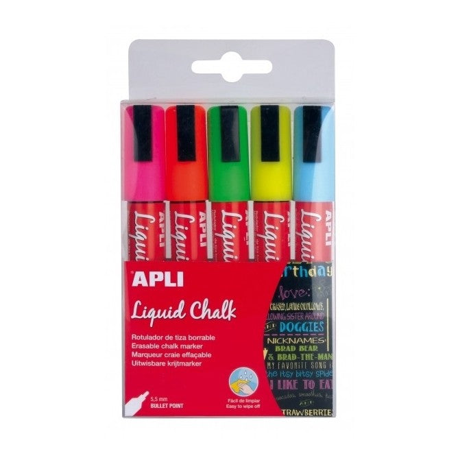 Apli Liquid Chalk 5 Colours/Set 5.5mm Bullet Point