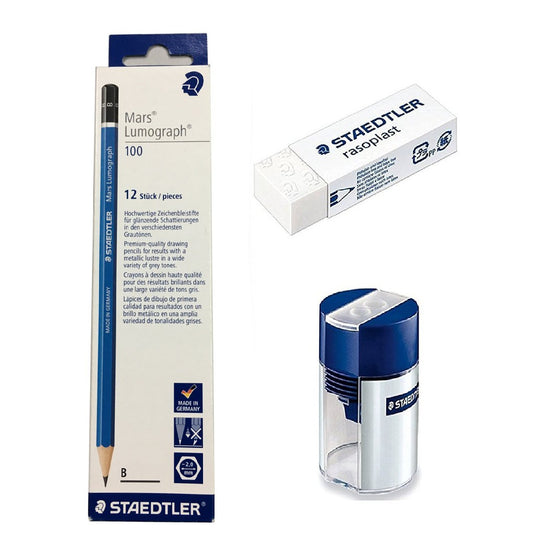 STAEDTLER Pencil Lumograph Set + 1 Eraser, 1 Sharpener