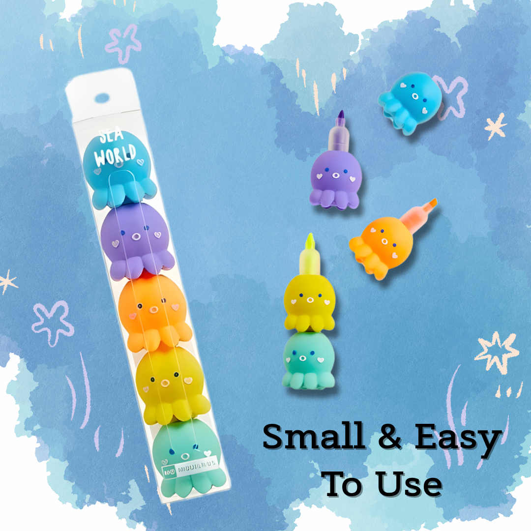 [SG] Apli Miquelrius Octopus Sea World 5-In-1 Stackable Highlighter [Evergreen Stationery]