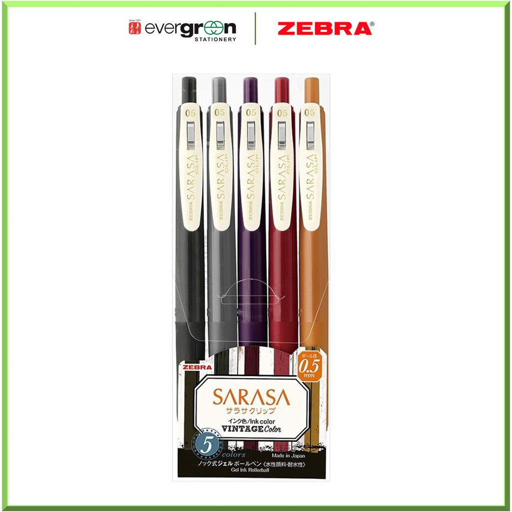 [SG] [Limited Edition] Zebra Sarasa Push Clip Gel Pen Vintage 0.5mm | 5 Col Set [Evergreen Stationery]