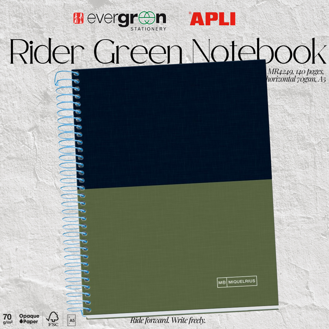 [SG] APLI A5 Notebook – 140 Pages | 70gsm Premium Paper | Rider Green Design [Evergreen Stationery]