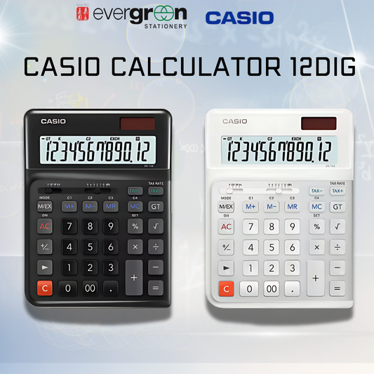 [SG] Casio DE-12E-WE 12 Digit Heavy Duty Calculator Black/White [Evergreen Stationery]