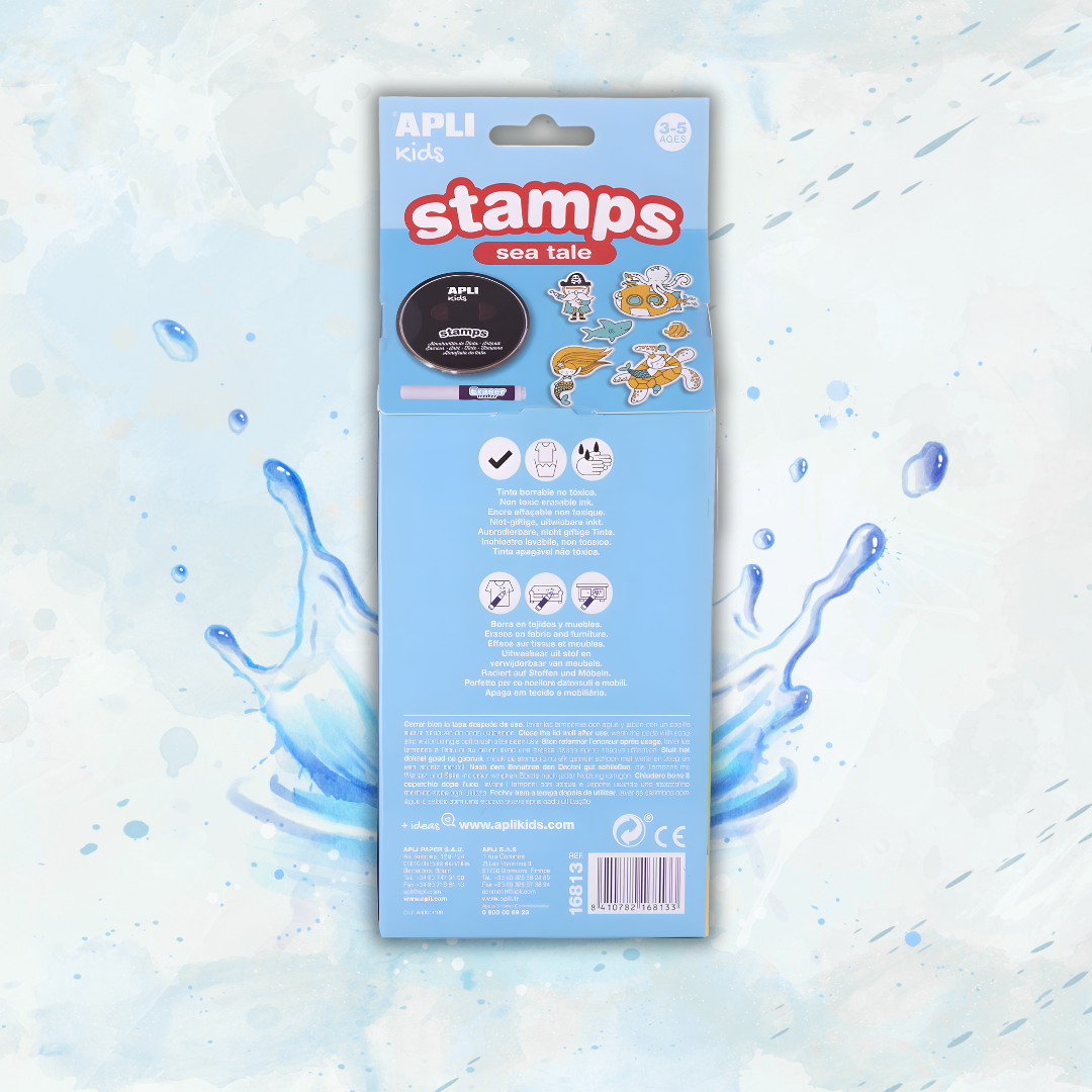 [SG] APLI Kids Sea Tale Stamps Set – 6 Underwater Designs + Ink Pad + Eraser Marker [Evergreen Stationery]
