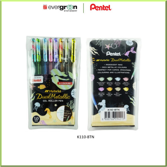 Pentel Hybrid Dual Metallic Gel Pen 8 Col Set K110-8TN