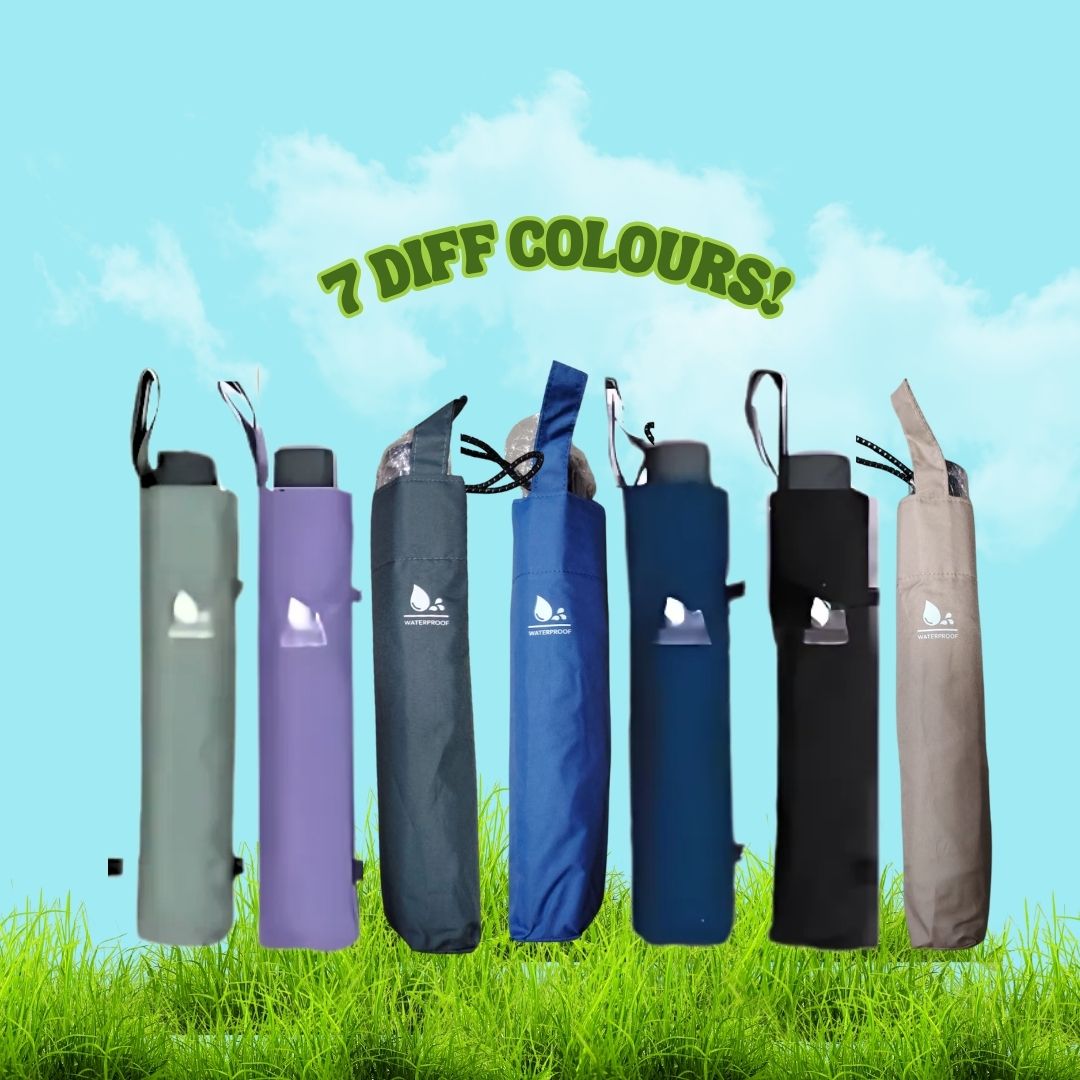 [SG] Ultra-Slim Tri-Fold Plain Fabric Umbrella | Windproof & Water-Repellent [Evergreen Stationery]