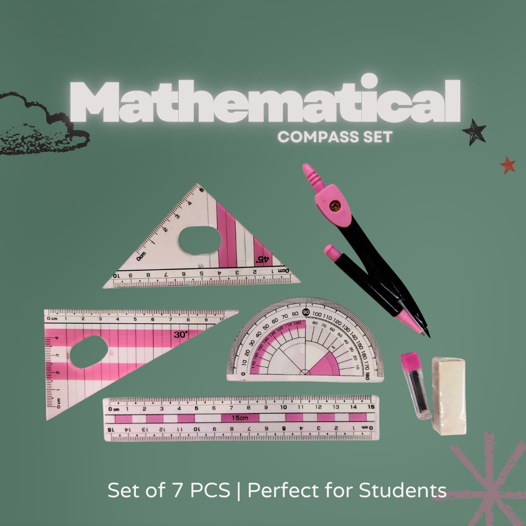 [SG] 7-Piece Mathematical Compass Set – 3 Colors (Green, Blue, Pink) [Evergreen Stationery]