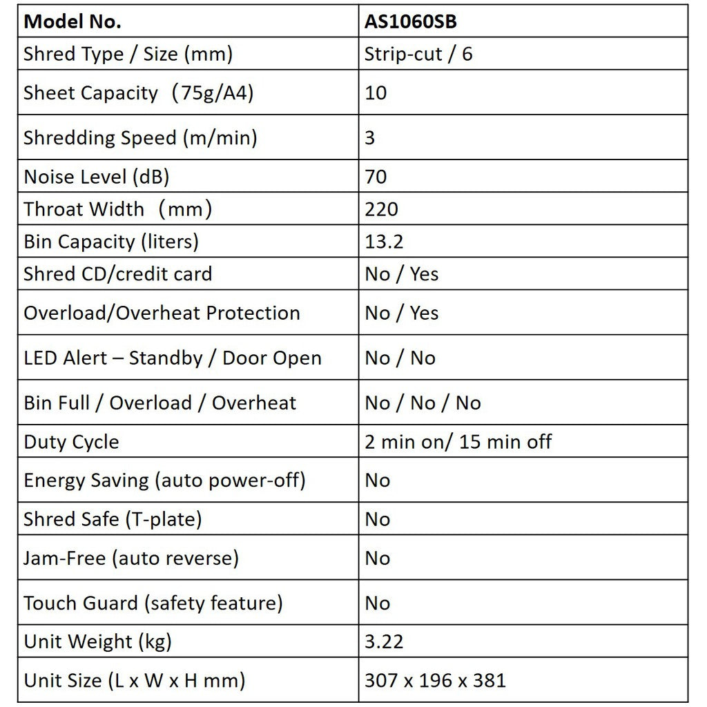 Aurora AS1060SB Strip Cut Paper Shredder