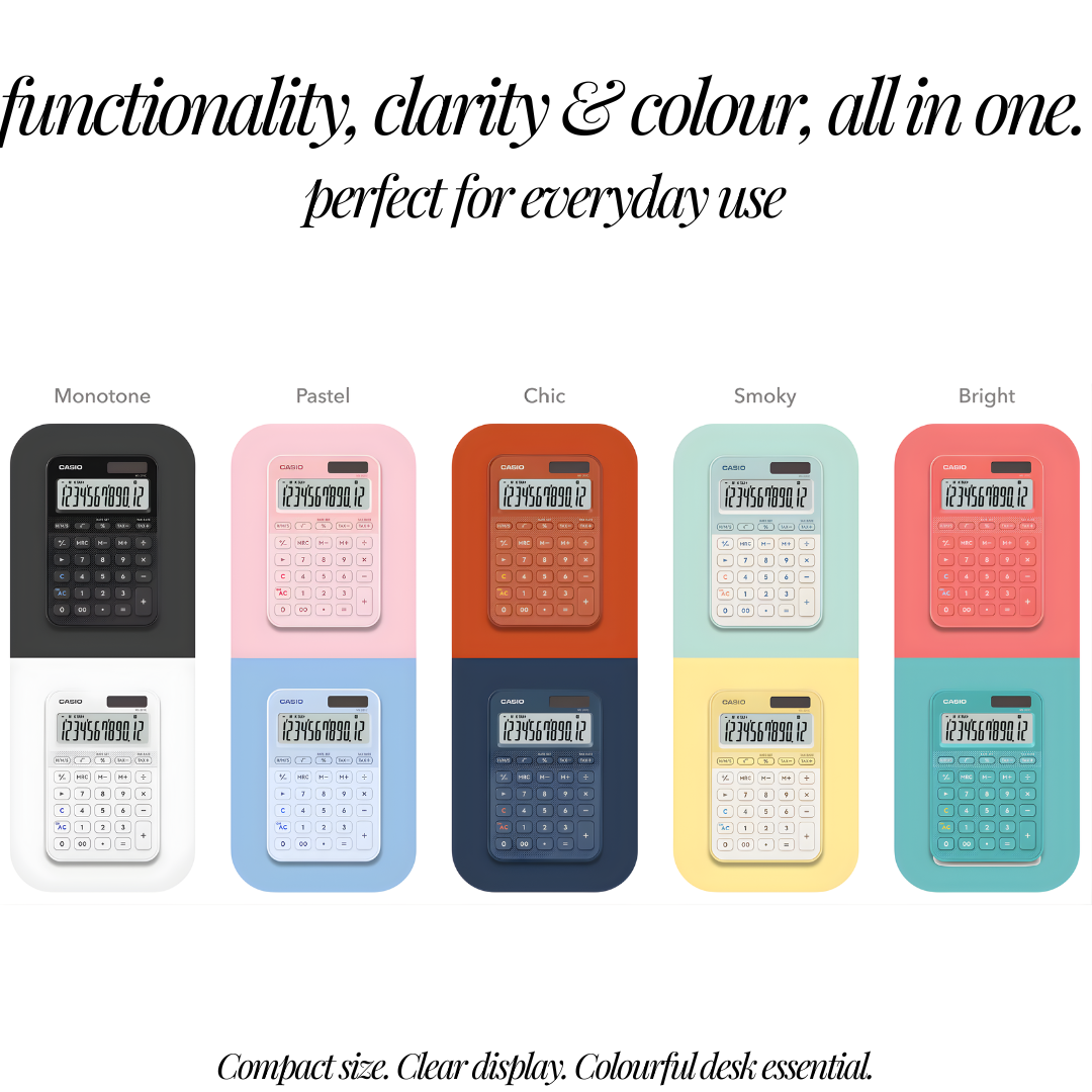 [SG] CASIO MS-20YC 12-Digit Mini Desk Calculator NEW Color Series [Evergreen Stationery]