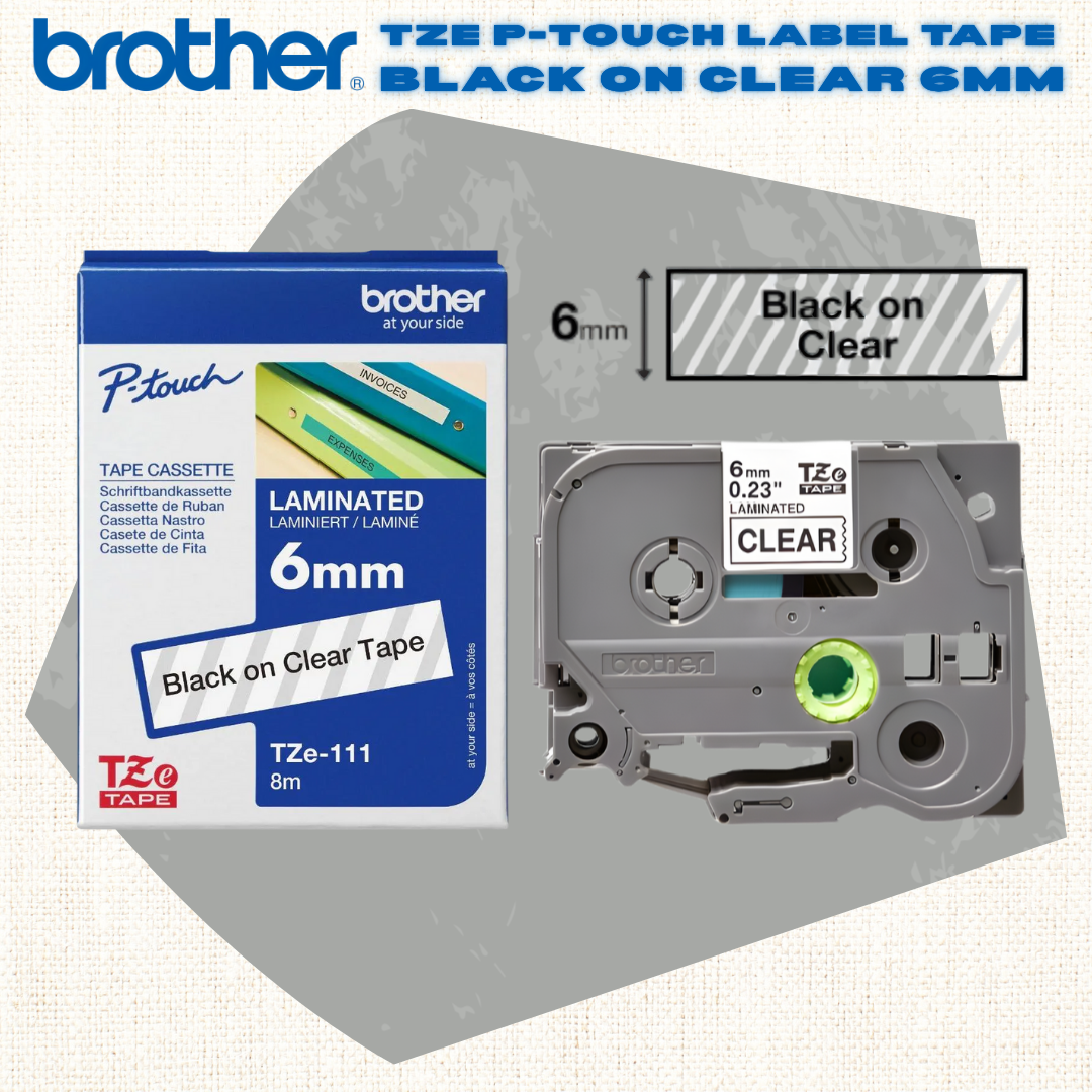 🖨️ [SG] Brother TZE P-touch Label Tape – Black on Clear [Evergreen Stationery]