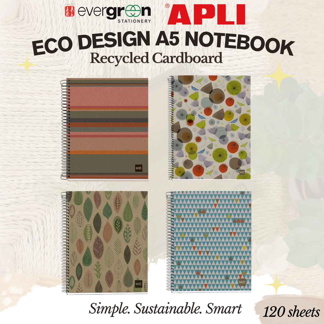 [SG] APLI Eco Design A5 Notebook, 120 Sheets | 80gsm | Recycled Cardboard Cover | FSC Certified [Evergreen Stationery}