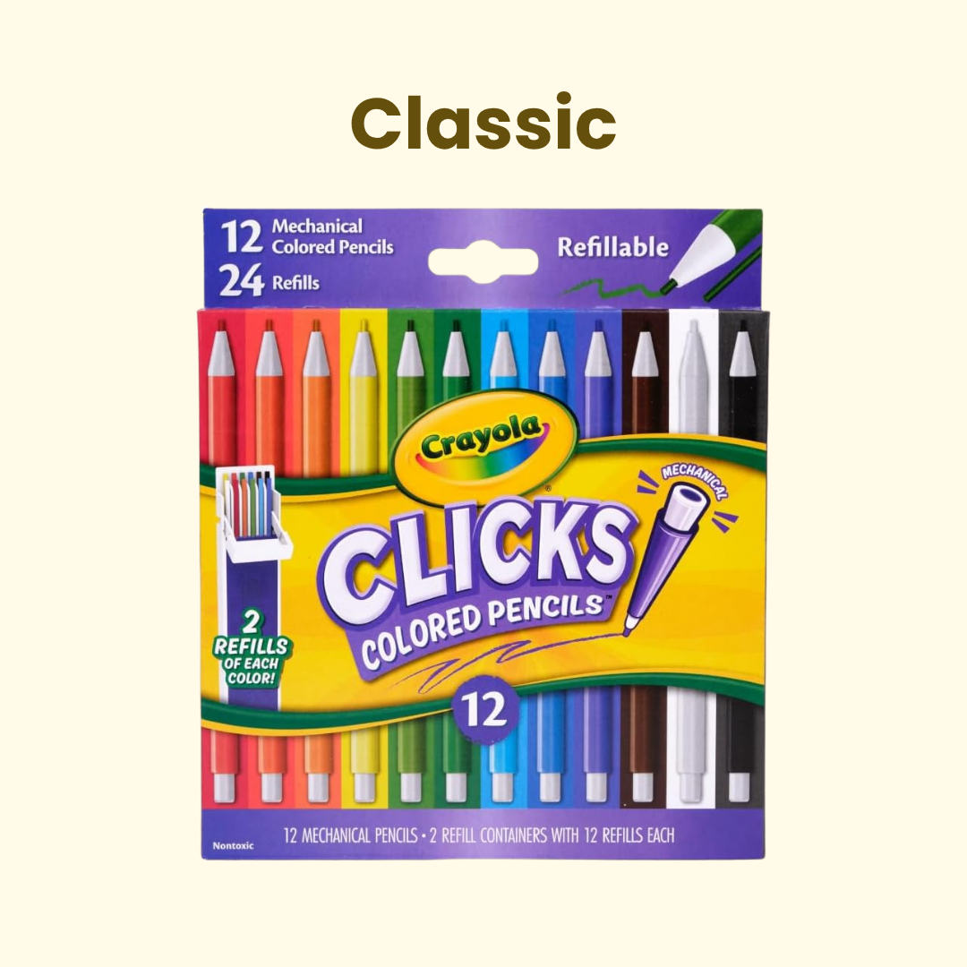 Crayola Clicks Colored Pencils 2.0mm lead | Classics | Neon | Pastels | Colored lead refills included |