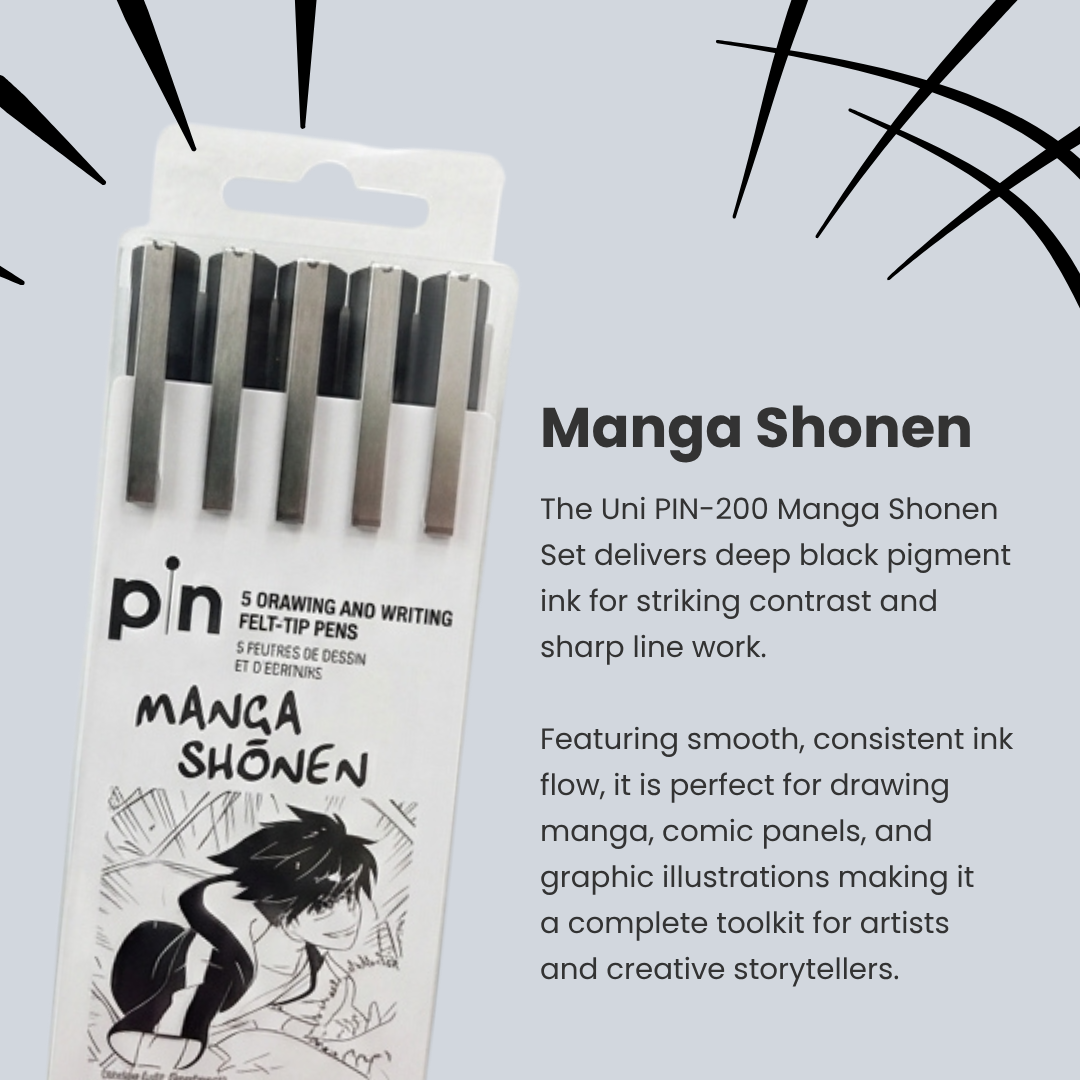 Uni PIN-200 5PC Set | Calligraphy/ Lettering/ Manga Shonen/ Sketching | Journaling | Calligraphy | Manga artists
