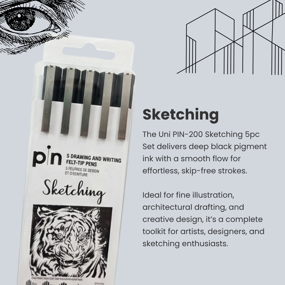 Uni PIN-200 5PC Set | Calligraphy/ Lettering/ Manga Shonen/ Sketching | Journaling | Calligraphy | Manga artists