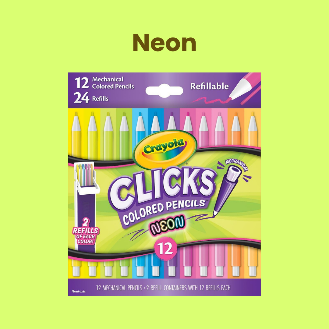 Crayola Clicks Colored Pencils 2.0mm lead | Classics | Neon | Pastels | Colored lead refills included |
