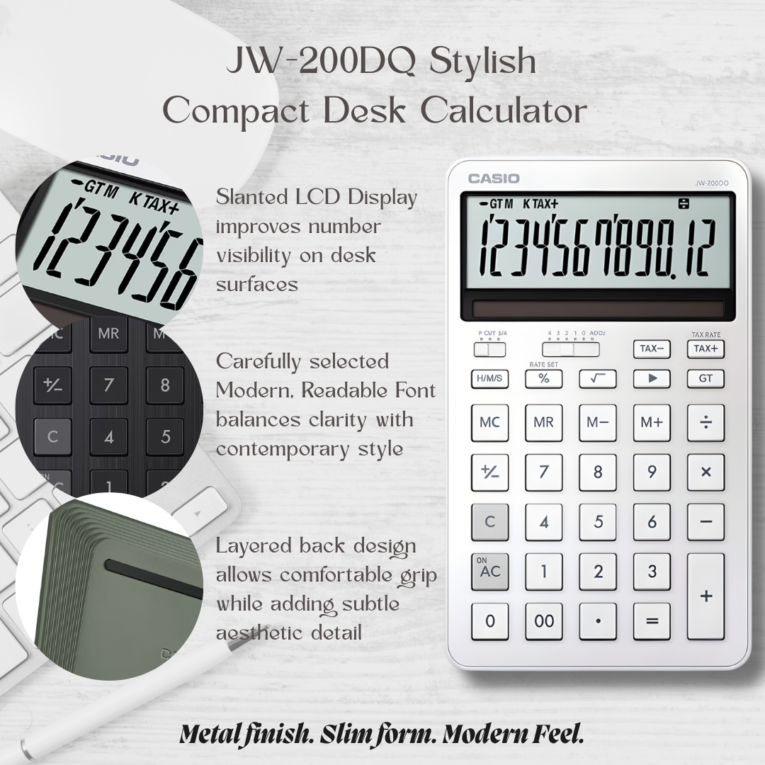 [SG] Casio JW-200DQ Stylish Compact Desk Calculator [Evergreen Stationery]