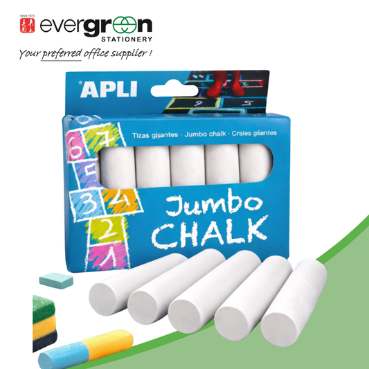 APLI Jumbo White Chalk 6pcs – Classroom & Blackboard Use