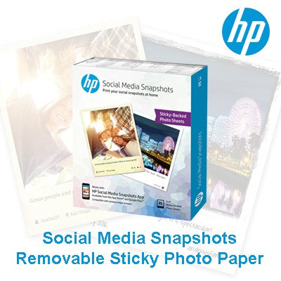 HP Social Media Snapshots Removable Sticky Photo Paper-25 sht/4 x 5 in