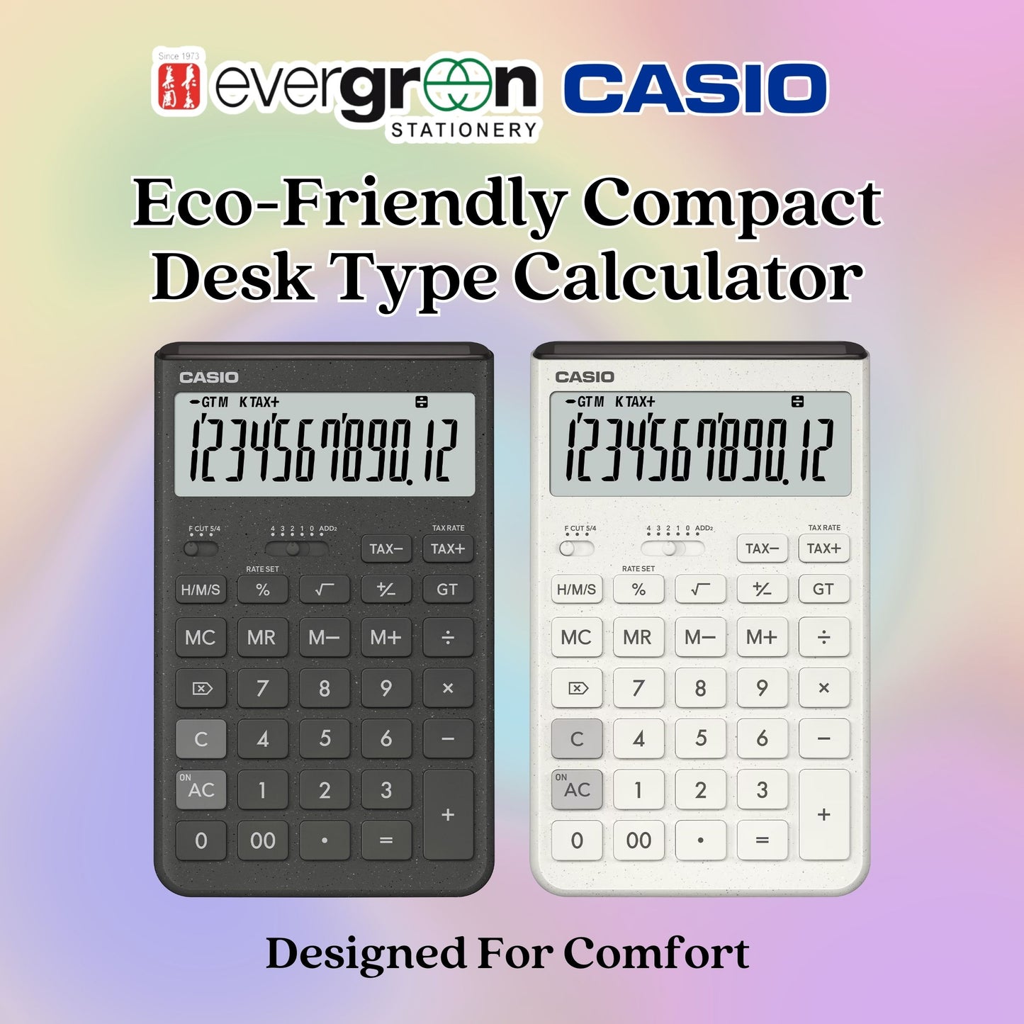 [SG] Casio Eco-Friendly Compact Desk Type Calculator | 2 Colours [Evergreen Stationery]