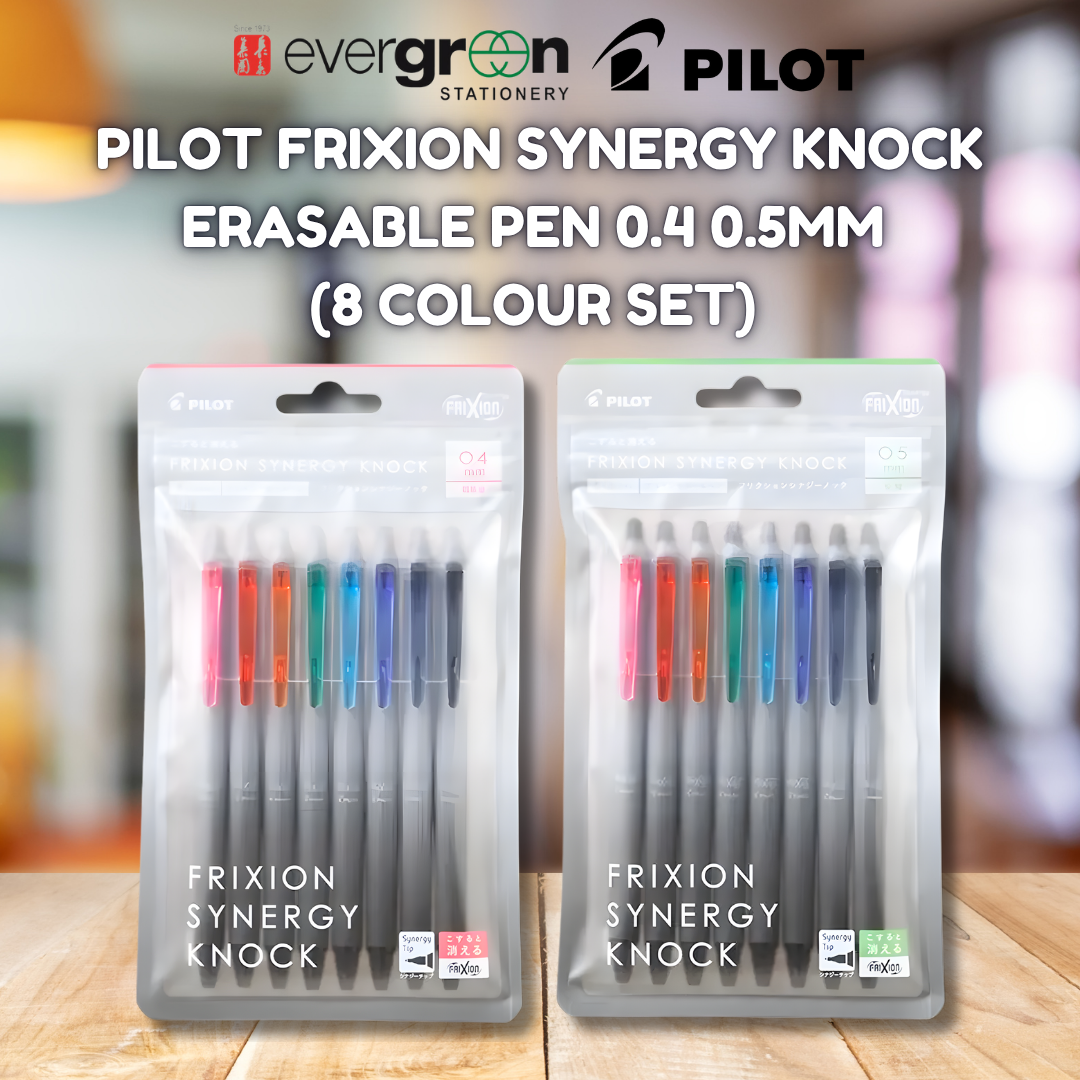 Pilot Frixion Synergy Knock Erasable Pen 0.4 0.5mm (8 Colour Set) Precision Gel Ink Refillable