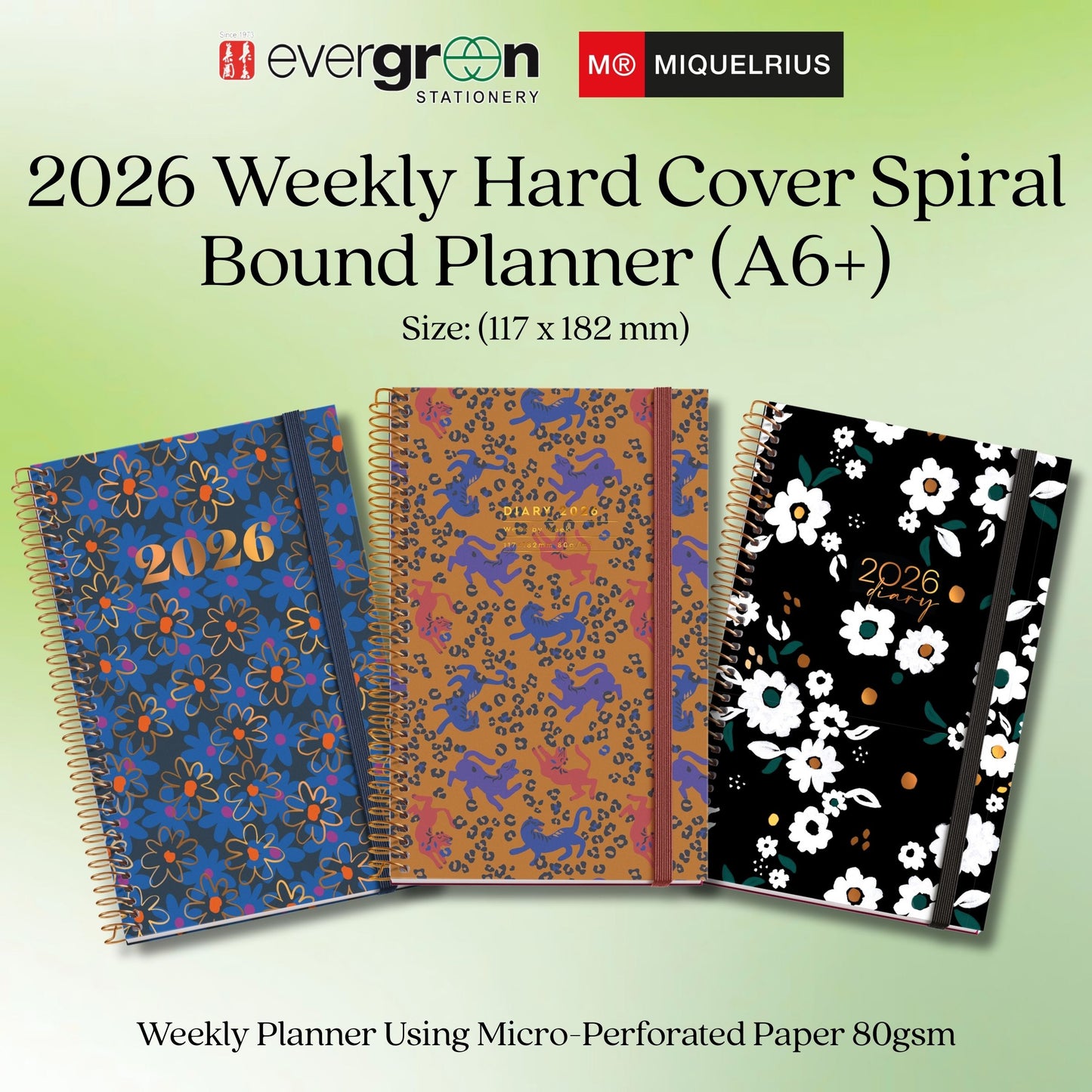 [SG] APLI MIQUELRIUS 2026 A6+ Weekly Hardcover Spiral Bound Planner [Evergreen Stationery]