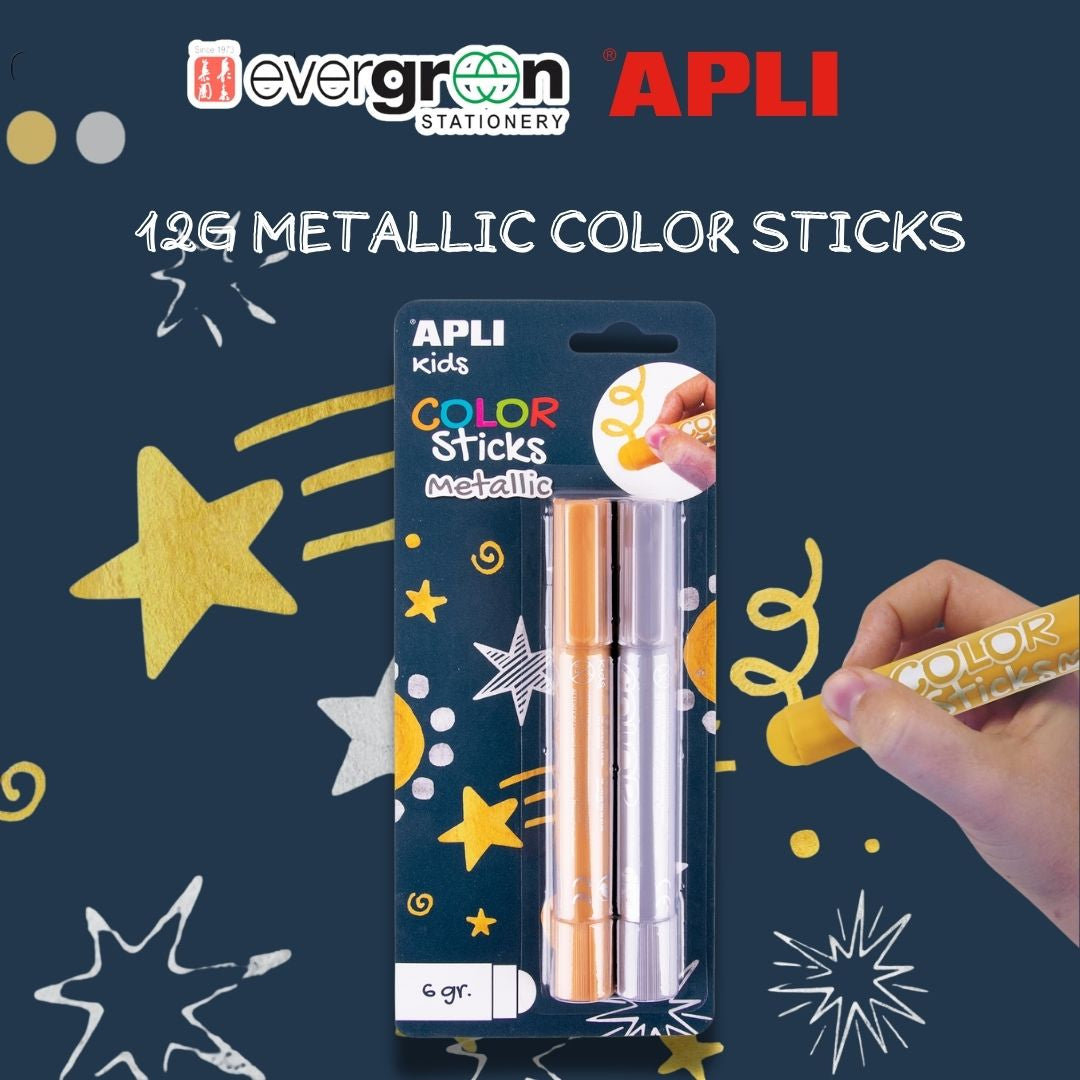 [SG] APLI Kids 12g Metallic Solid Color Paint Sticks – Gold & Silver (2pcs) [Evergreen Stationery]