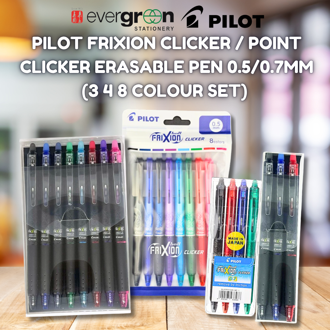 Pilot Frixion Clicker / Point Clicker Erasable Pen 0.5 0.7mm (3 4 8 Colour Set)