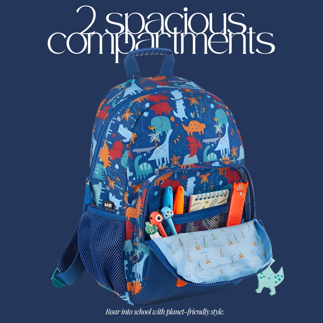 [SG] APLI Recycled London Backpack – 2 Compartment Kids School Bag | Fun Dino Design [Evergreen Stationery]
