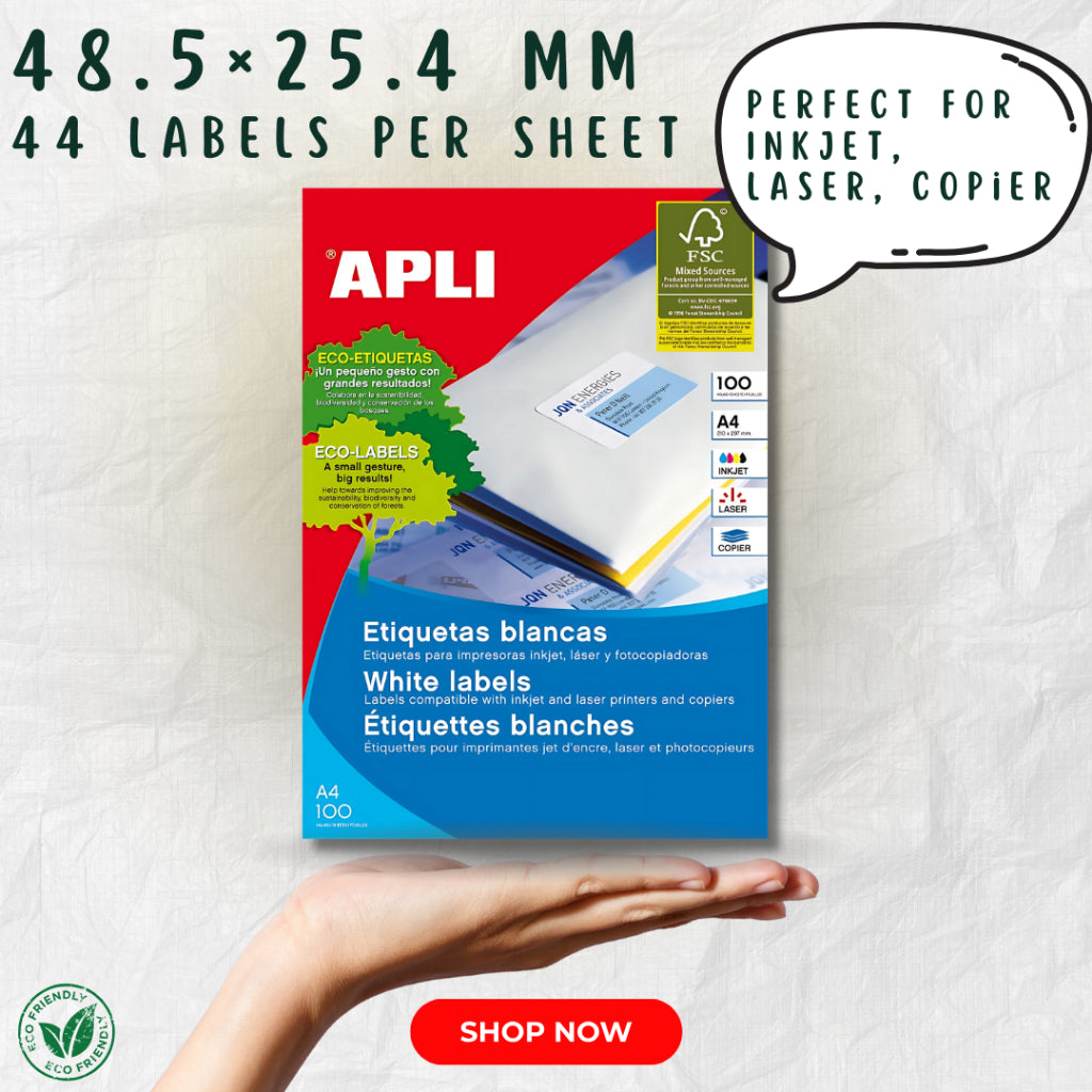 [SG] APLI A4 White Labels – 48.5×25.4mm or 105×37mm, 100 Sheets, Inkjet/Laser [Evergreen Stationery]