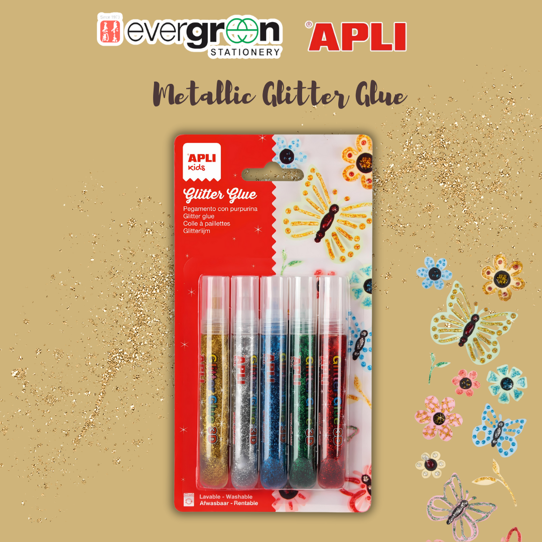 [SG] APLI Metallic Glitter Glue (13g x 5 tubes) [Evergreen Stationery]