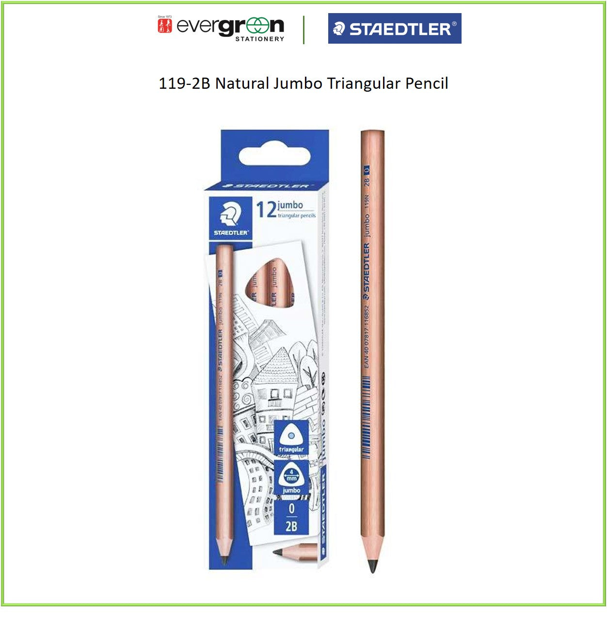 Staedtler 119-2B Natural Jumbo Triangular Pencil