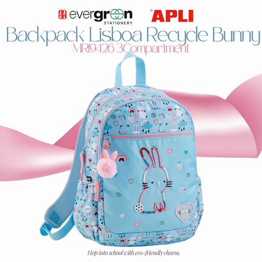 [SG] APLI Recycled Lisboa Backpack – 3 Compartment School Bag | Bunny Design [Evergreen Stationery]