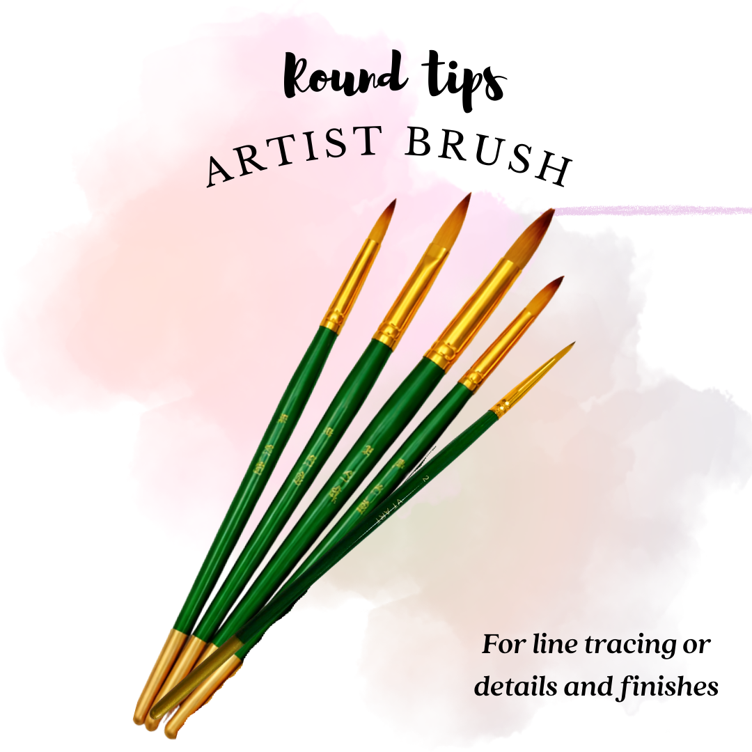 [SG] Premium Quality 5-Piece Artist Brush Set – 100% Nylon Hair | Ideal for Acrylic, Oil, Watercolor & Hobby Painting [Evergreen Stationery]
