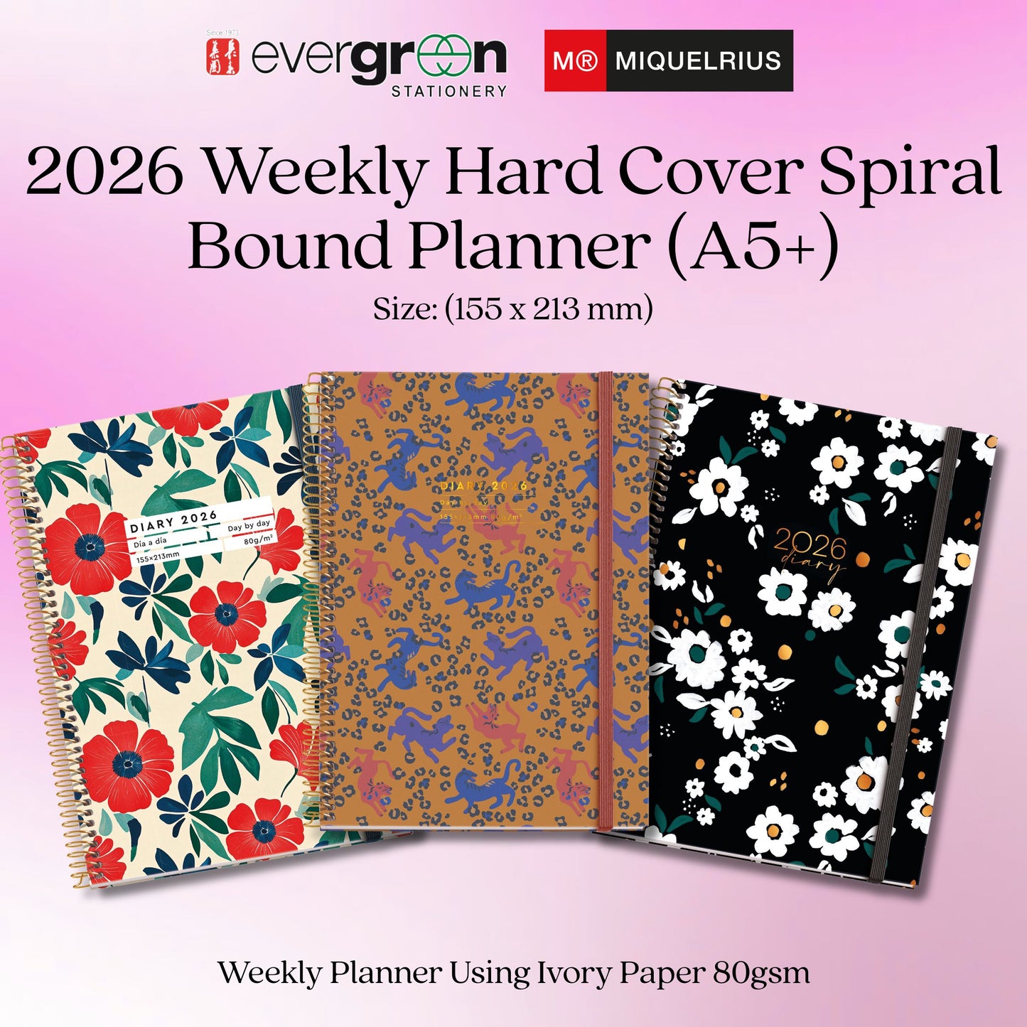 [SG] APLI MIQUELRIUS 2026 A6+ Weekly Matte Laminated Hard Cover Spiral Bound Planner [Evergreen Stationery]