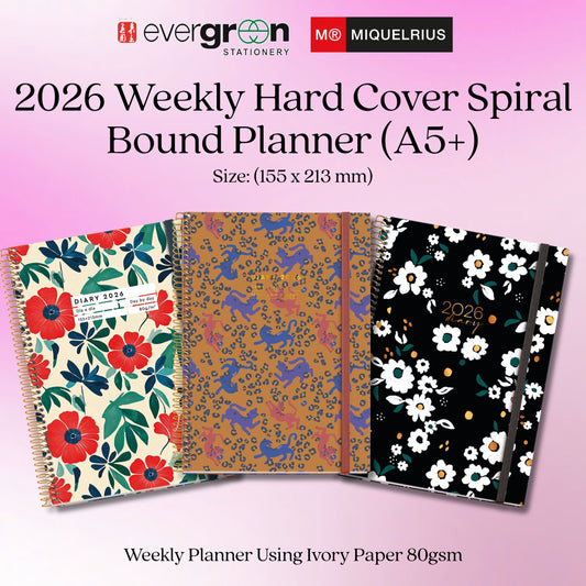 [SG] APLI MIQUELRIUS 2026 A6+ Weekly Matte Laminated Hard Cover Spiral Bound Planner [Evergreen Stationery]